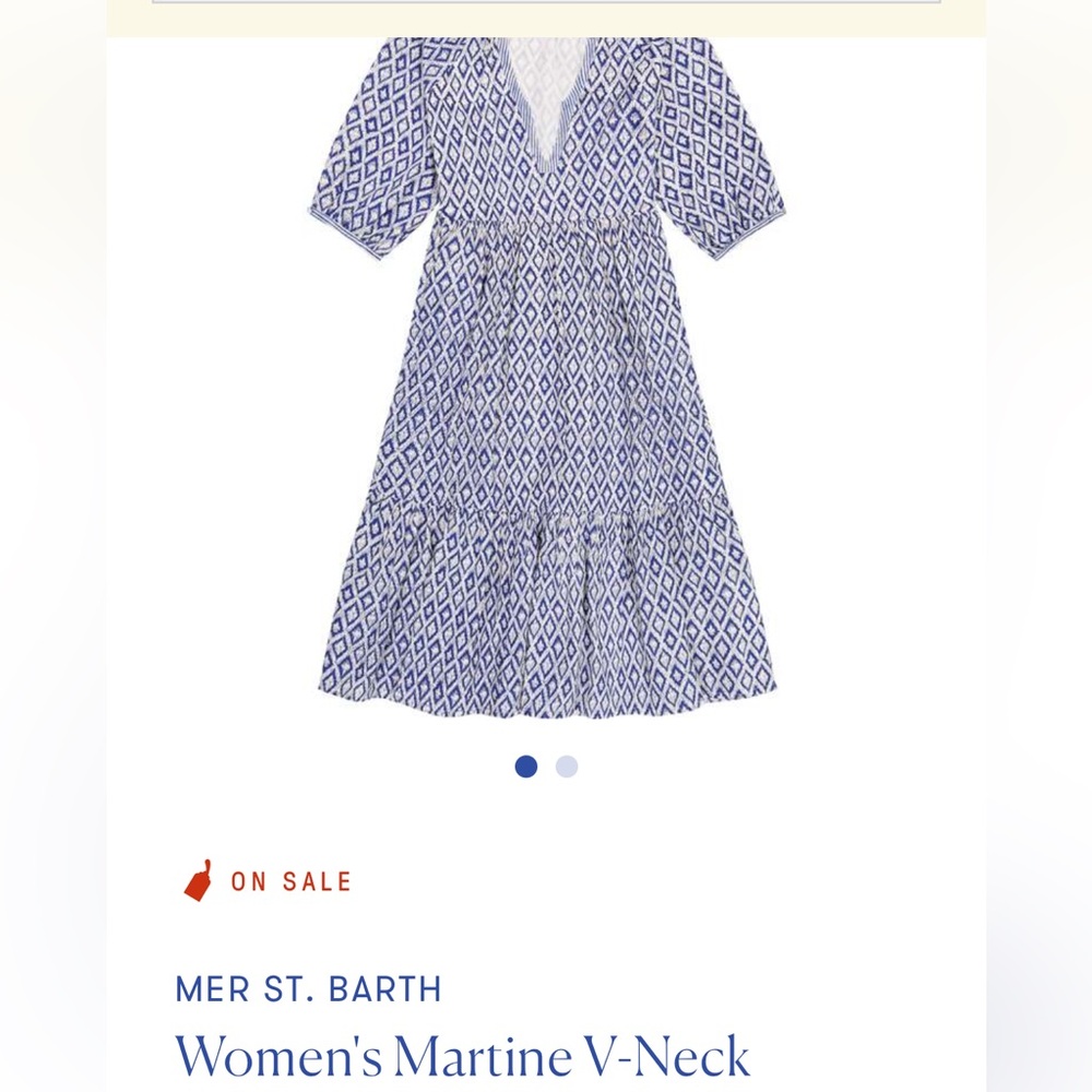 Mer St. Barth blue & cream geometric Martime Midi dress